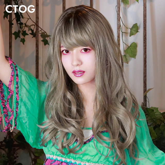 オリーブグレーのホイップカールロングウィッグ オリーブグレーのホイップカールロングウィッグ