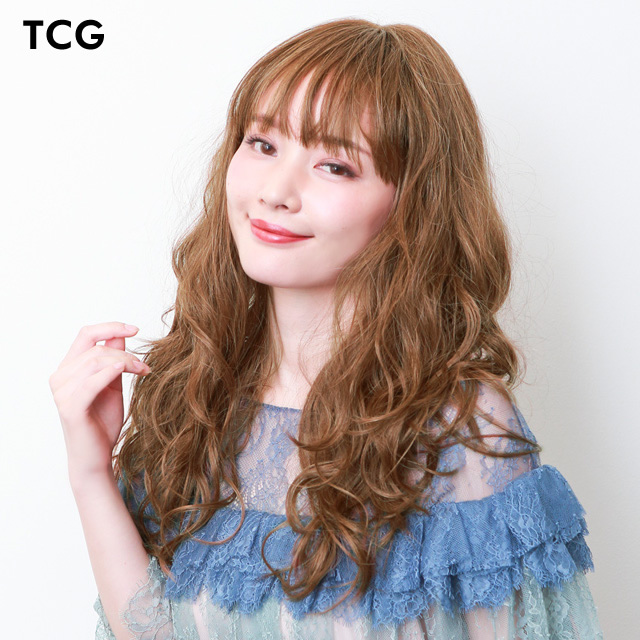 シナモンベージュのオールウィッグフラッフィーウェーブロング 