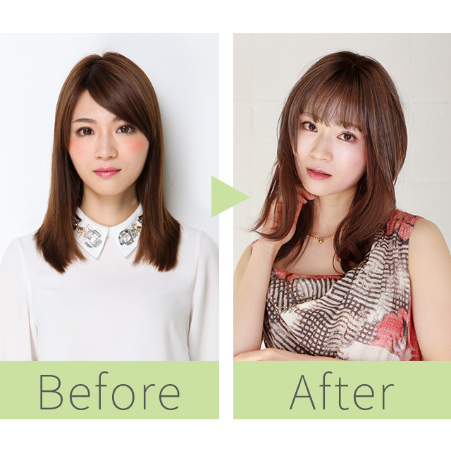 地毛になじむつむじ付き前髪ウィッグビフォーアフター